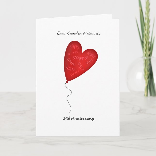 Heart Balloon 25th or Any Yr Anniversary Greeting Card (Front)