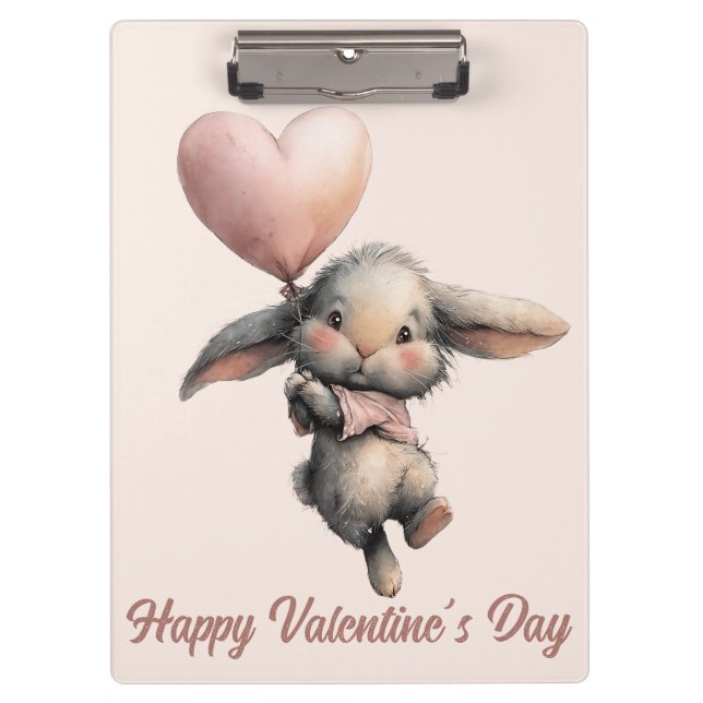 Heart Balloon Bunny for Valentines Clipboard (Front)