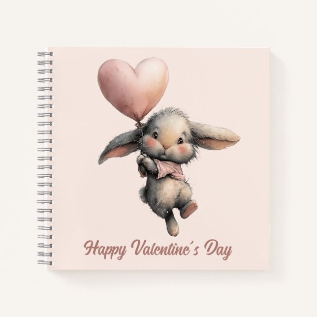 Heart Balloon Bunny for Valentines Notebook (Front)