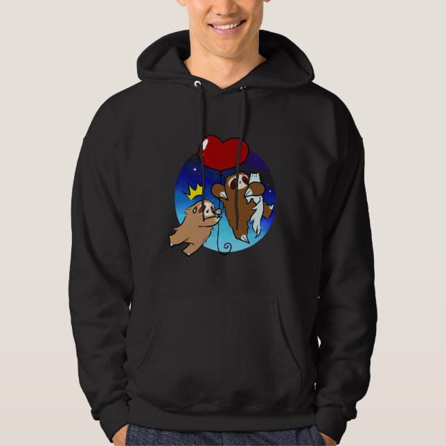 Heart Balloon Sloth And Cat Night Sky Hoodie (Front)