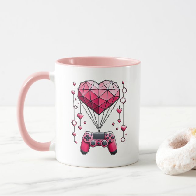 Heart Balloon with Controller Fun Valentine's Day Mug (With Donut)