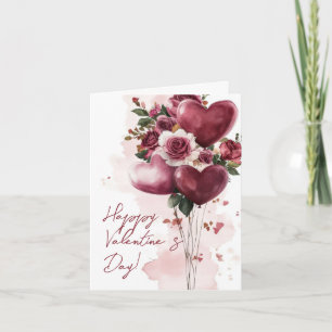 Heart Balloons and Flowers Valentine's Greeting Card