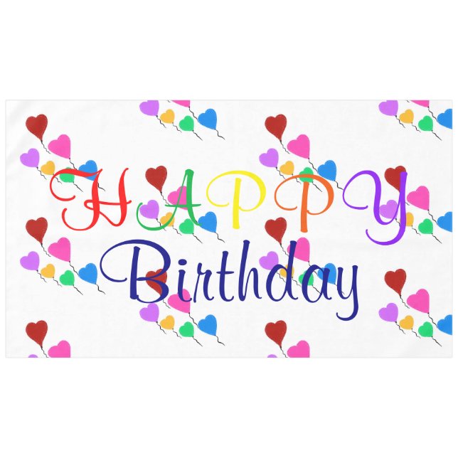 Heart Balloons Birthday Tablecloth (Front (Horizontal))