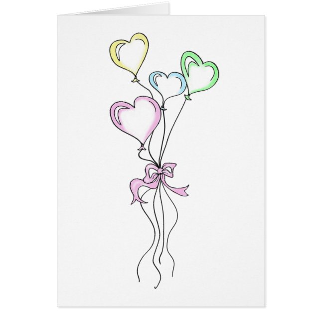 Heart Balloons Bouquet in Pastels Illustration (Front)