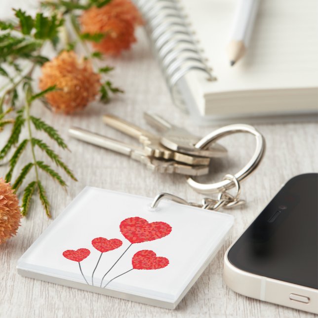 Heart Balloons Illustration Design Key Ring (Front Right)