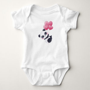 Heart Balloons Panda Baby Bodysuit