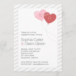 Heart Balloons Unique Engagement Party Invitation