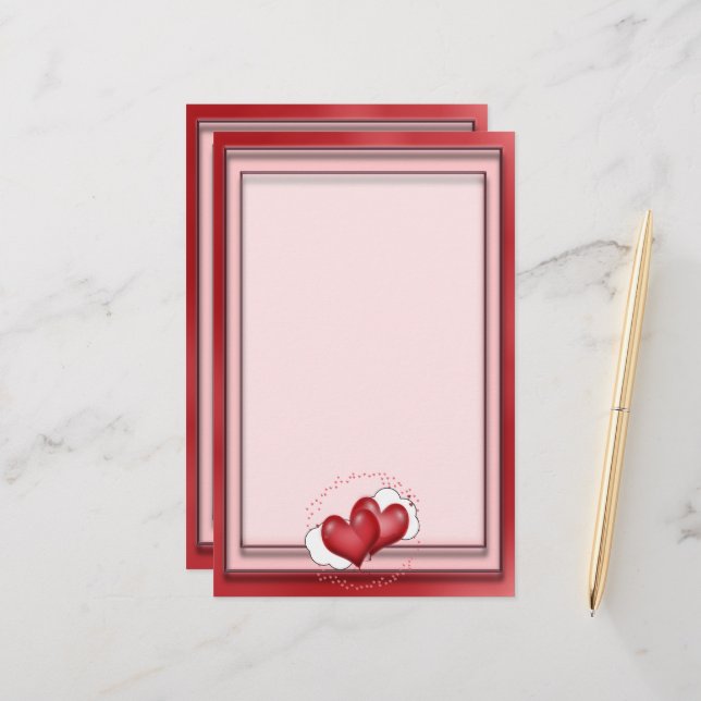 Heart Balloons With Little Hearts Stationery (Front/Back In Situ)