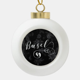 Heart Basel Flag, Basle, Switzerland Ceramic Ball Christmas Ornament
