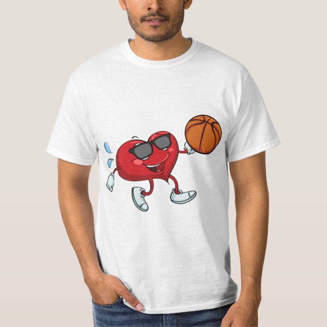 Heart Basketball Valentines Day Cool V-Day Pajama  T-Shirt (Front)