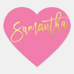 HEART BAT MITZVAH modern pink gold script SAMANTHA Heart Sticker