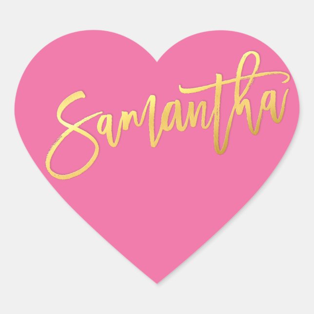 HEART BAT MITZVAH modern pink gold script SAMANTHA Heart Sticker (Front)