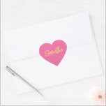 HEART BAT MITZVAH modern pretty pink gold script Heart Sticker<br><div class="desc">by kat massard >>> WWW.SIMPLYSWEETPAPERIE.COM <<< 
Love the design,  but would like to see some changes - another colour scheme,  product,  add a photo or adapted for a different occasion - no worries simply contact me,  kat@simplysweetPAPERIE.com - I am happy to help!</div>