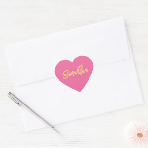 HEART BAT MITZVAH modern pretty pink gold script Heart Sticker
