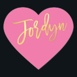 HEART BAT MITZVAH turquoise gold script JORDYN Heart Sticker<br><div class="desc">by kat massard >>> https://linktr.ee/simplysweetpaperie <<< *** NOTE - THE SHINY GOLD FOIL EFFECT IS A PRINTED PICTURE *** - - - - - - - - - - - CONTACT ME for custom "faux gold foil effect type" Love the design, but would like to see some changes - another...</div>