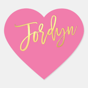 HEART BAT MITZVAH turquoise gold script JORDYN Heart Sticker