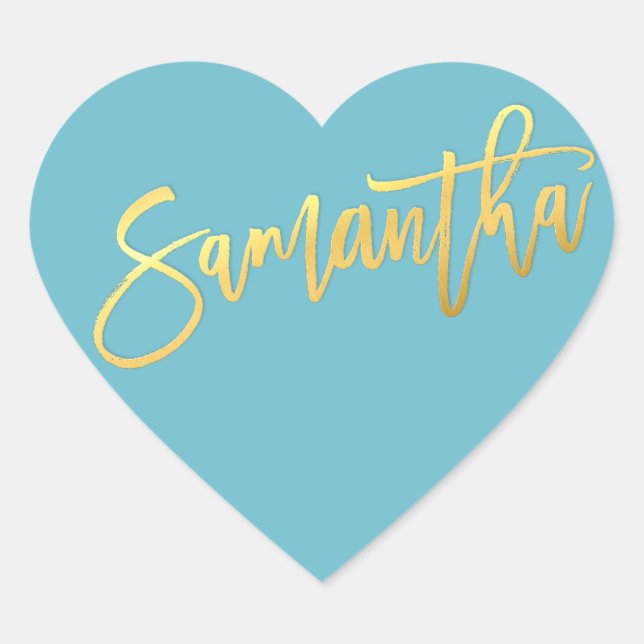HEART BAT MITZVAH turquoise gold script SAMANTHA Heart Sticker (Front)