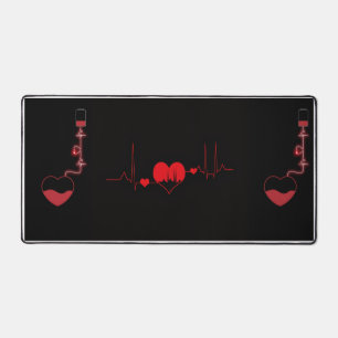 Heart Beat & Blood Donation Desk Mat Medical ECG