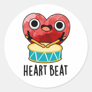 Heart Beat Funny Heart Drummer Pun  Classic Round Sticker