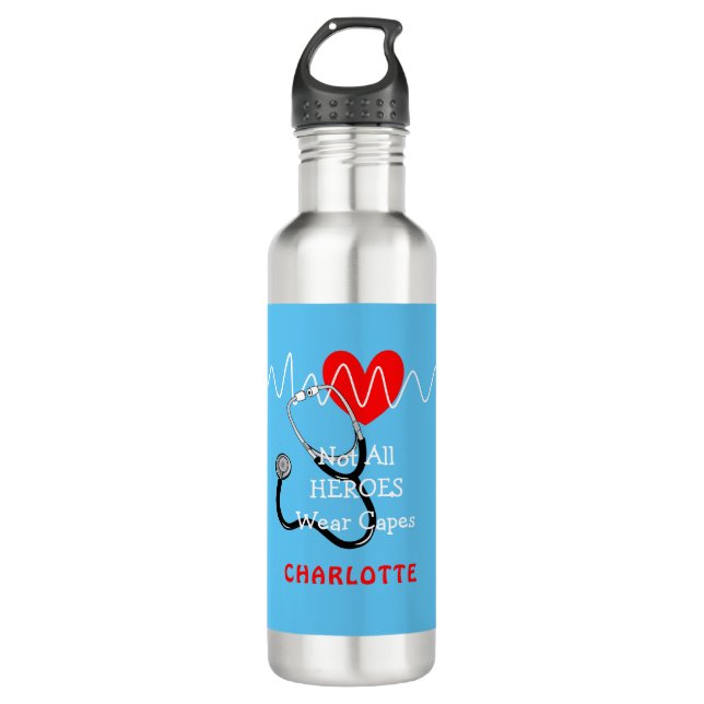 Heart Beat Line Stethoscope Medical Symbols 710 Ml Water Bottle (Front)