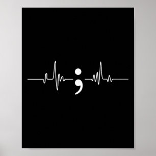 Heart Beat Semicolon Mental Health Awareness Poster