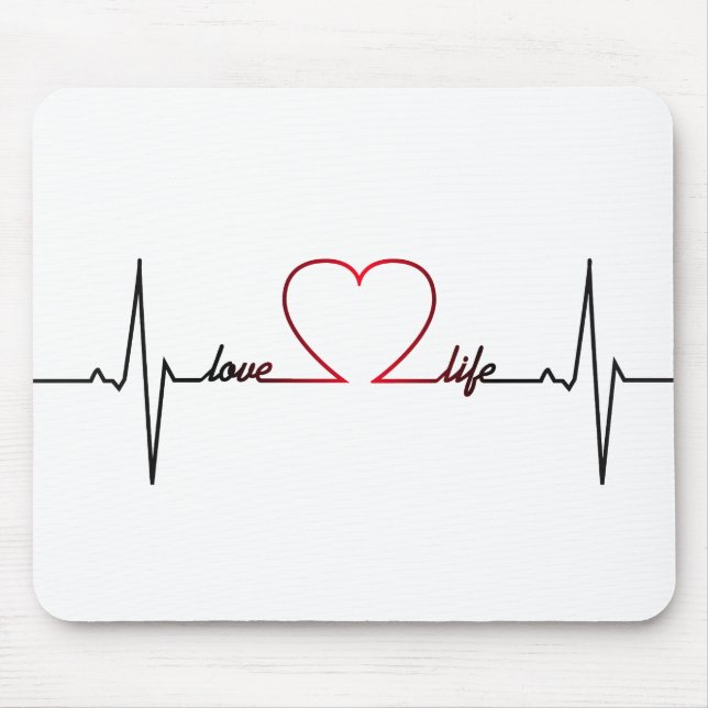 Heart beat with love life inspirational quote mouse mat (Front)