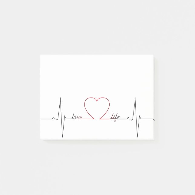 Heart beat with love life inspirational quote post-it notes (Front)
