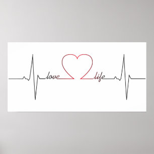 Heart beat with love life inspirational quote poster