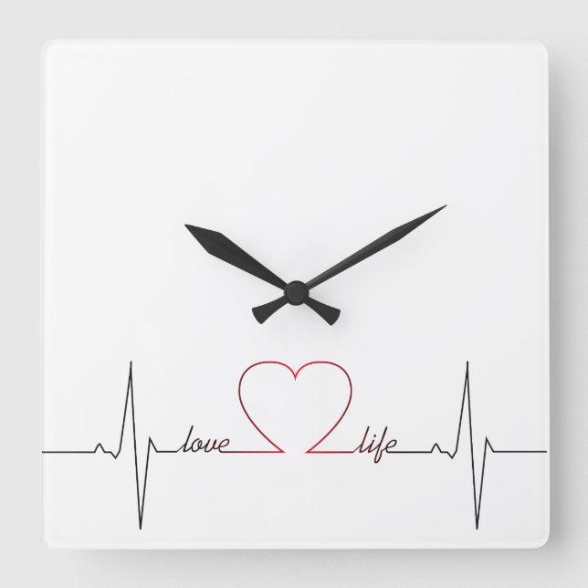Heart beat with love life inspirational quote square wall clock (Front)