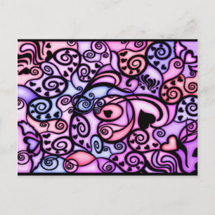 Heart Beats Singing, Stained Glass style Postcard