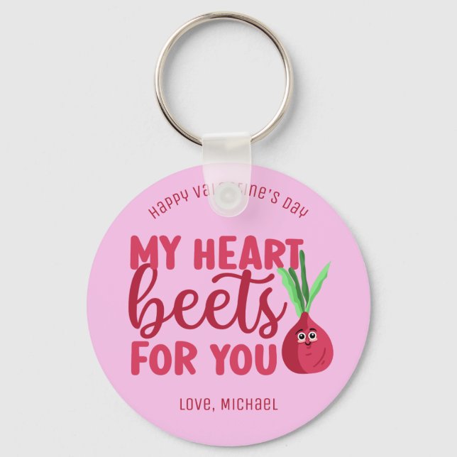 Heart Beets For You Funny Pun Cute Valentine's Day Key Ring (Front)
