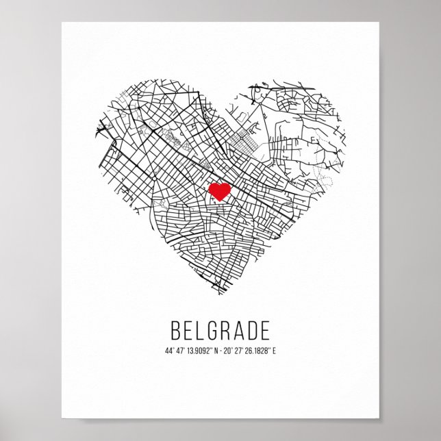 Heart Belgrade City Map (Serbia) Poster (Front)