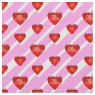 heart/big/small red heart/Love/white pink stripe Fabric
