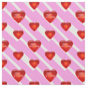 heart/big/small red heart/Love/white pink stripe Fabric