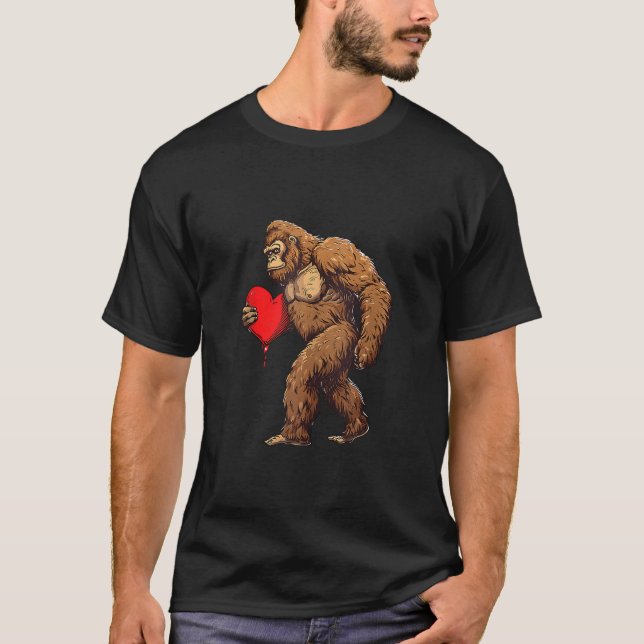Heart Bigfoot Sasquatch Valentine s Day V day Cost T-Shirt (Front)