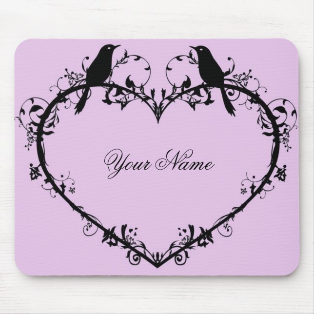 Heart & Birds Mouse Pad-Pink Mat (Front)