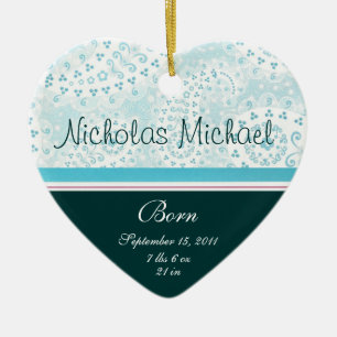 Heart Birth Announcement Keepsake Ceramic Tree Decoration