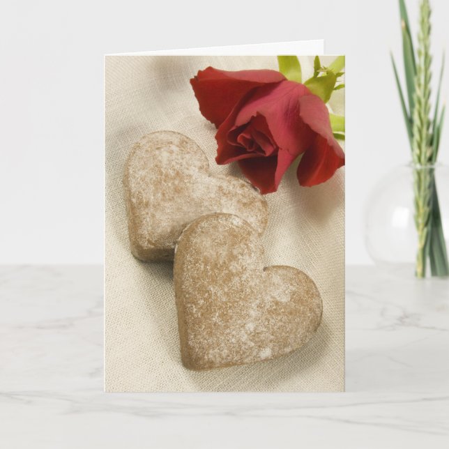 Heart biscuits and a red rose ... card (Front)