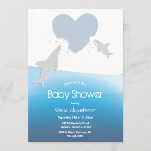 Heart Bites and Sharks   Baby Shower Invitation