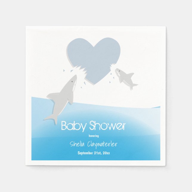 Heart Bites and Sharks | Baby Shower Paper Napkin (Front)