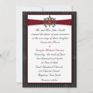 Heart Black Maroon Wedding Invitation