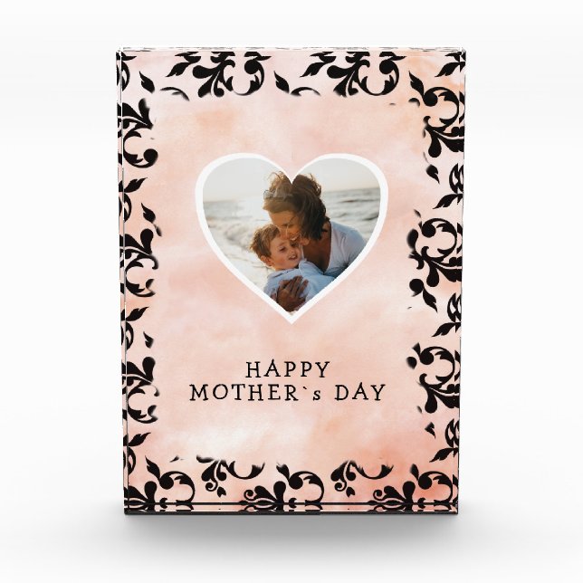 Heart Black Rococo Watercolor Mother`s Day  Photo Block (Front)