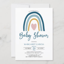 Heart Blue Muted Tones Boho Rainbow Baby Shower