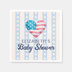 Heart & Blue Stars Stripes Boy Baby Shower Napkin