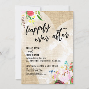 Heart Boho Flowers Burlap Happily Ever After Invitation