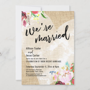 Heart Boho Flowers Burlap We're Married Reception Invitation