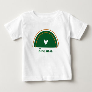 Heart Boho Green Rainbow with Personalised Name Baby T-Shirt