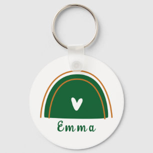 Heart Boho Green Rainbow with Personalised Name  Key Ring