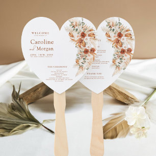 Heart Boho Pampas Grass Floral Terracotta Wedding  Hand Fan