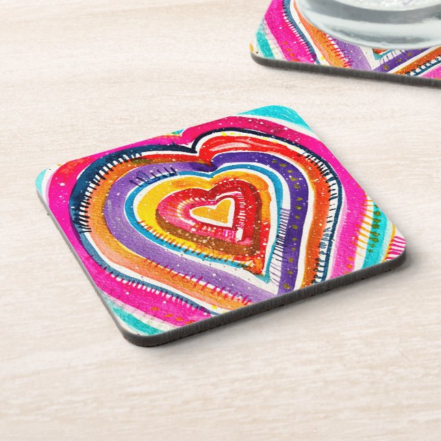 Heart boho watercolor art coaster (Left Side)
